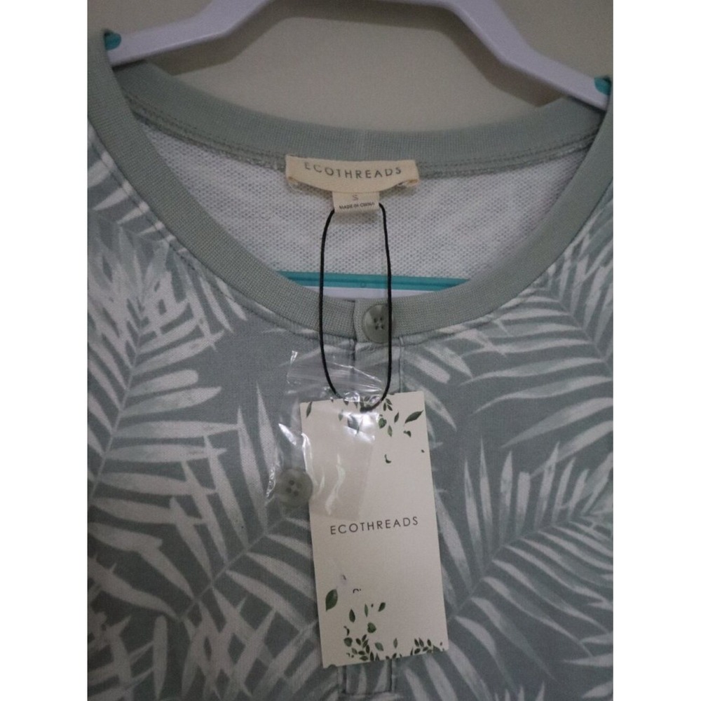 Tropical Summer Beach EcoThreads Romper S Sage Green Palm Leaf Henley Boho - Picture 3 of 10